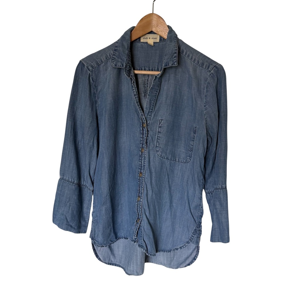Cloth‎ & Stone Denim Chambray Bell Sleeve Button Up Shirt XS